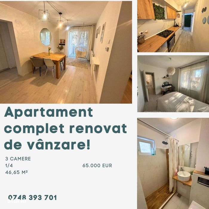 Apartament cu 3 camere de vânzare pe str Romulus Cioflec!