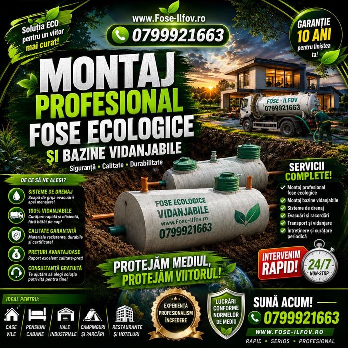 Fose septice ecologice cu montaj Ilfov Giurgiu Calarasi Teleorman