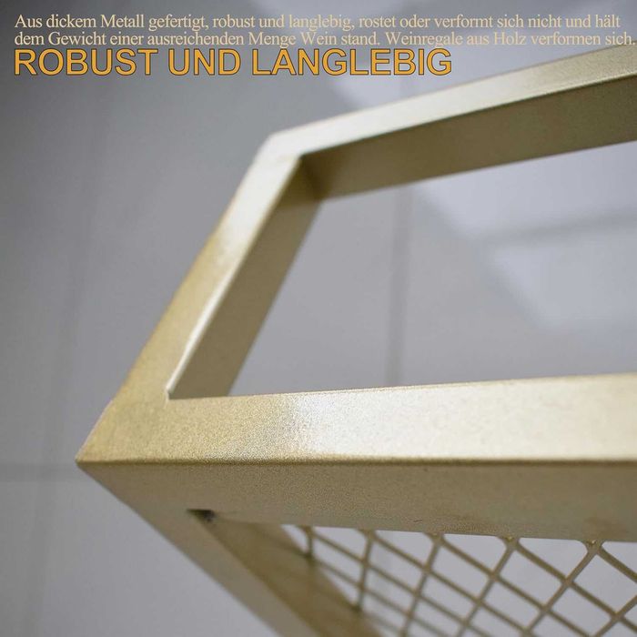 Bar Perete, Crama Perete 150cm cu LED  Metal Auriu/Negru Suport Pahare