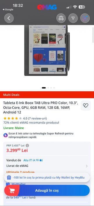 Boox Tab Ultra Pro Color 10.3 6GB RAM 128GB E-Ink Android 12