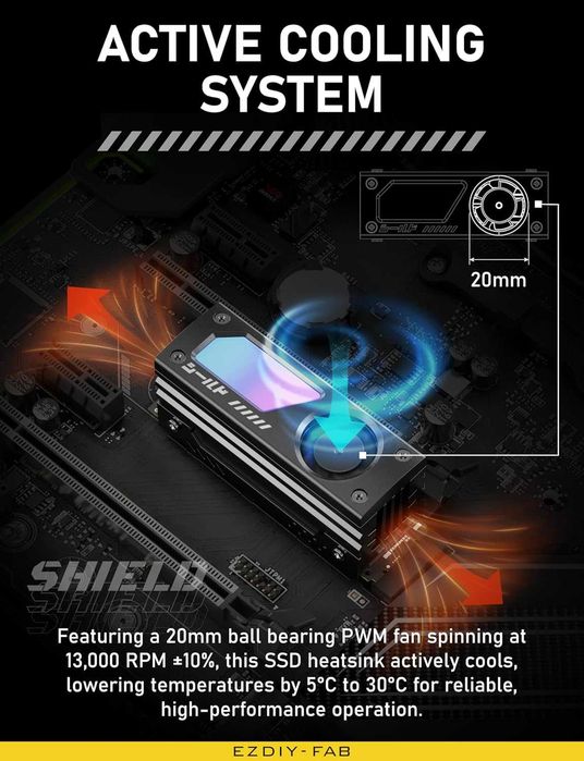 Cooler Radiator EZDIY-FAB Shield ARGB M.2 SSD ventilator PWM de 20mm