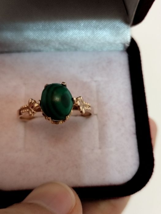 Советское кольцо 583 пробы с малахитом