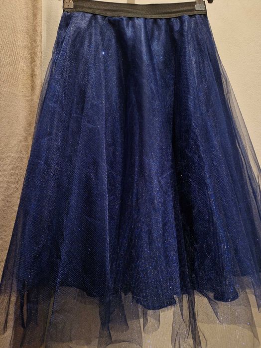 Fusta Meli Melo din tull bleumarin cu sclipici delicat