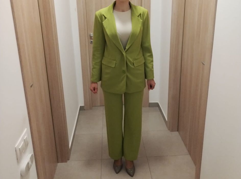 Costum dama verde neon / compleu cu pantaloni verde dama XS/S