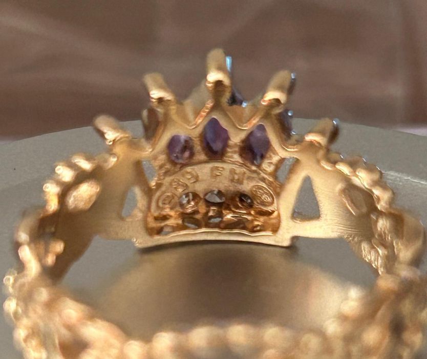 Inel designer, din aur de 14K, cu diamante și ametiste