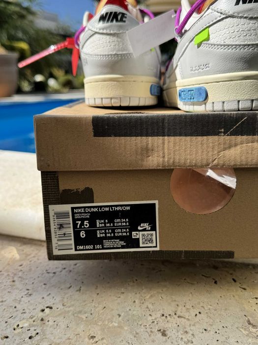 Nike Dunk Low Off-White Lot 45 Кецове 38.5 EUR + Кутия