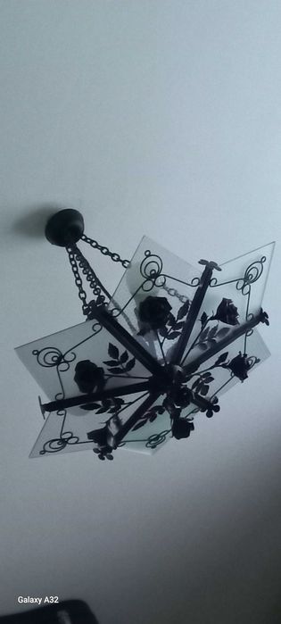 Candelabru din fier forjat si sticla 3 brate - anii 1960