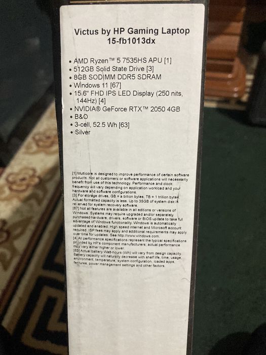 Ноутбук HP Victus 15-fb1013dx R5-7535HS/8(5)/512/RTX2050 4GB/15.6