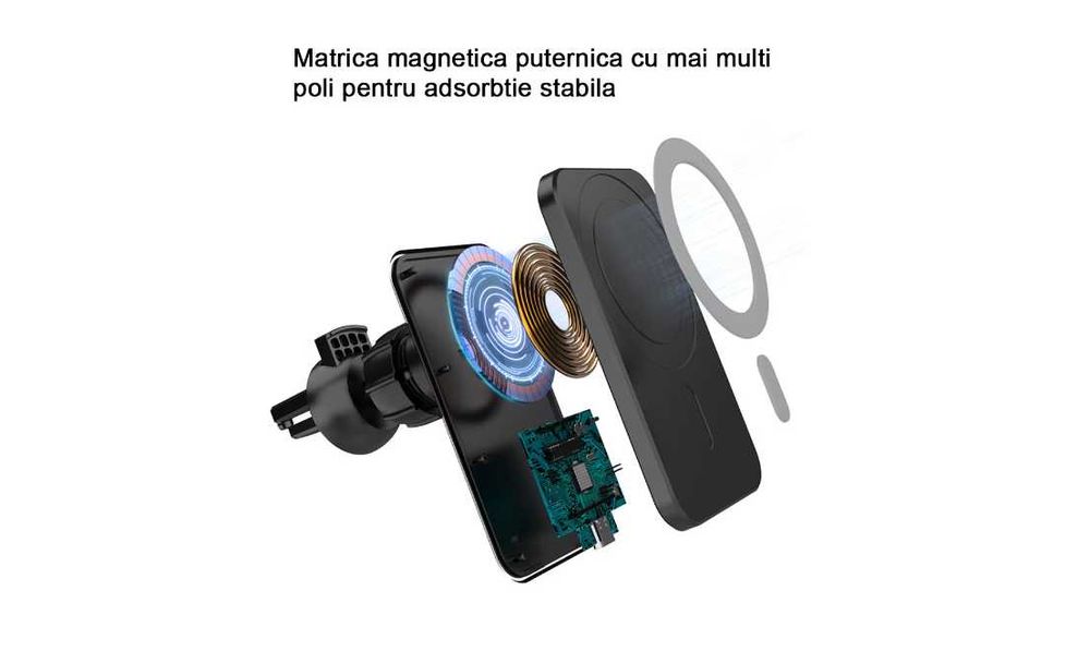 Suport Auto Magsafe, Incarcare Rapida, Wireless, Magnetic, iPhone