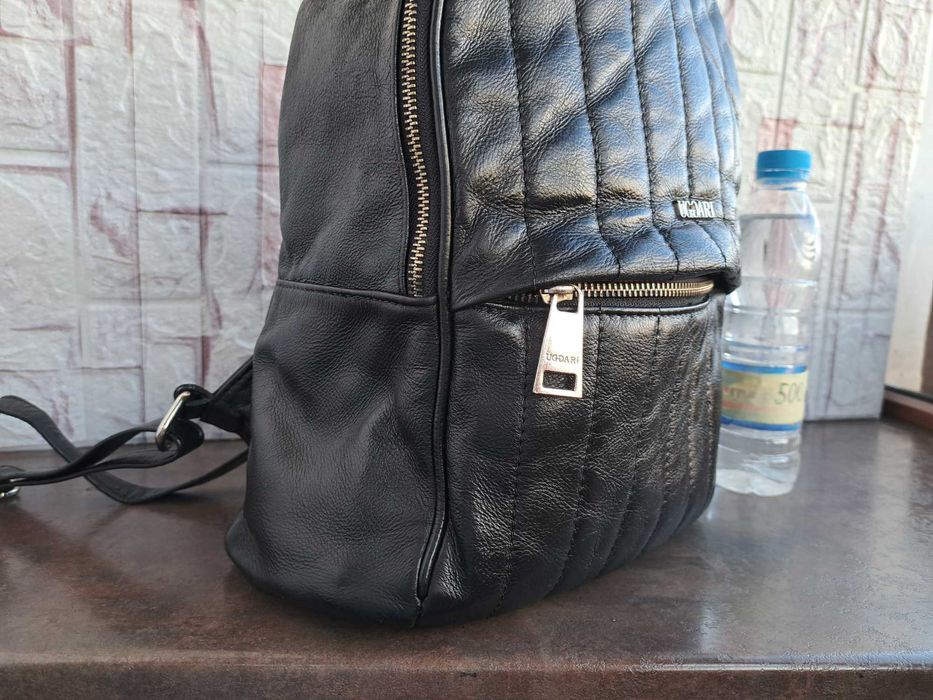 дамска раница,UGGARI  черна кожена чанта-естествена кожа