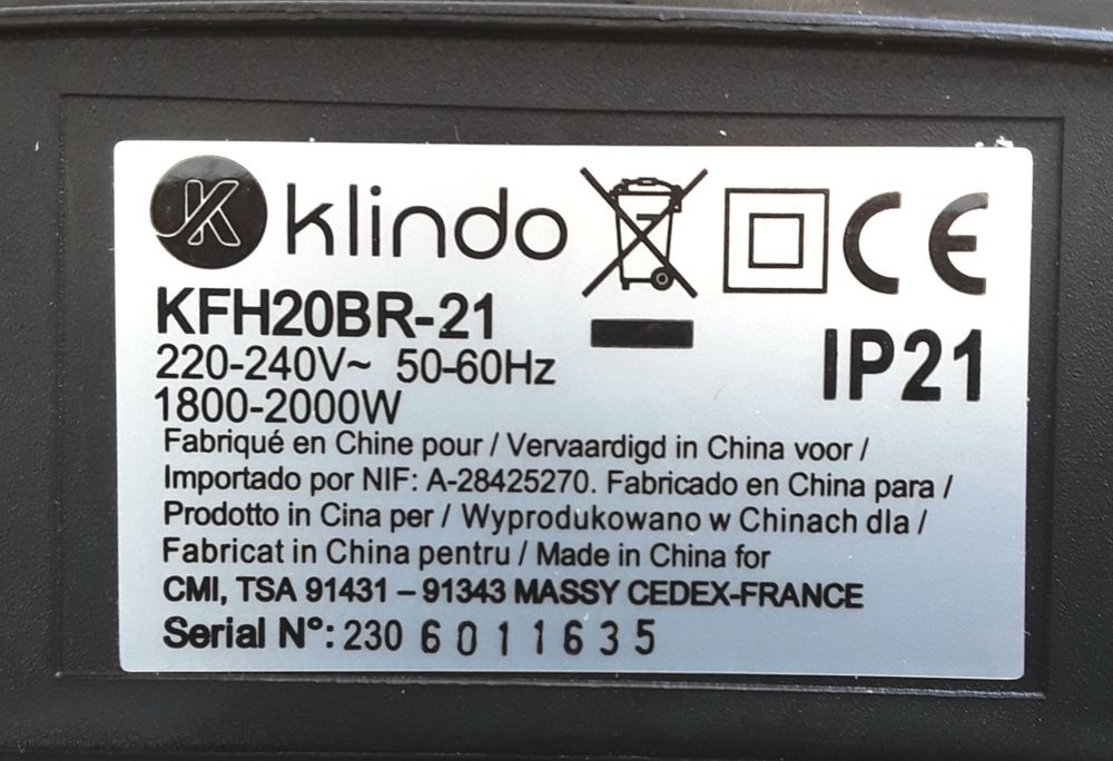 Aeroterma KLINDO 2000 W Termostat 2 Trepte putere 1000/2000 W NOUĂ