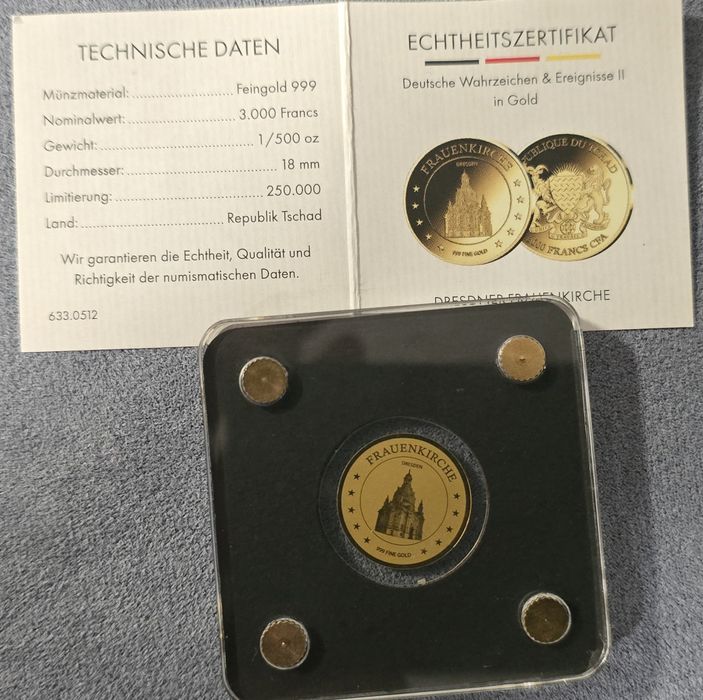 Дрезденска Фрауенкирхе – Златна монета 999 (1/500 oz)
