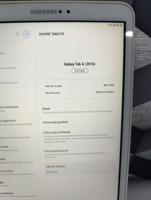 Tableta 10 inch Samsung t580 2gb ram 16 gb android 8.1 perfect funcțio