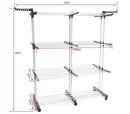 НОВ Разтегателен сушилник за дрехи с 3 нива, 72-130см, Германия