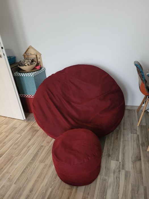 Set fotoliu Pufrelax king size + otoman, vișinii