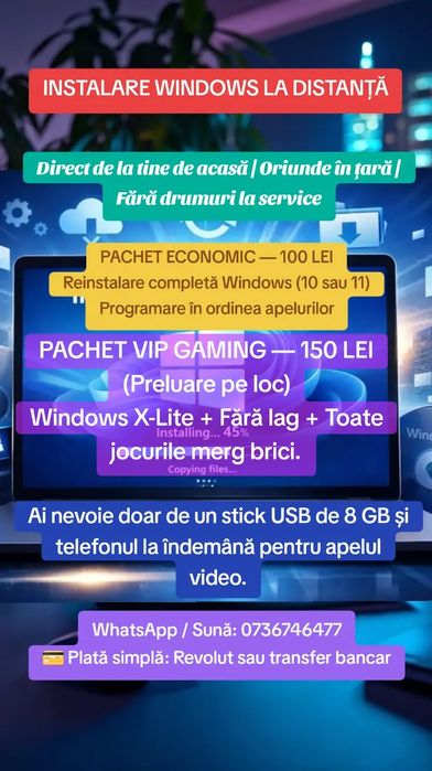 Instalare Windows și Optimizare PC la Distanță Online