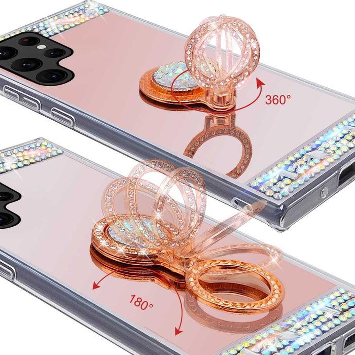 Husa oglinda cu pietricele + inel Samsung Galaxy S23 Ultra / S24 Ultra