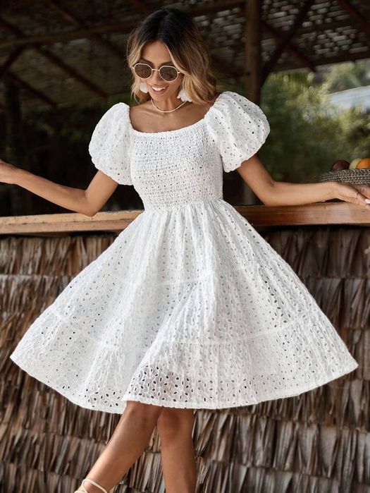 Rochie alba Ruffle Shein