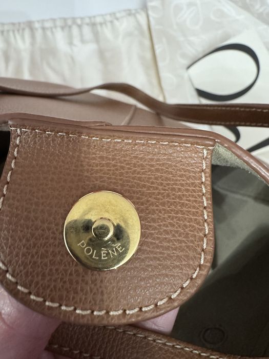 Geanta Polene Cyme mini piele naturala camel bej maro