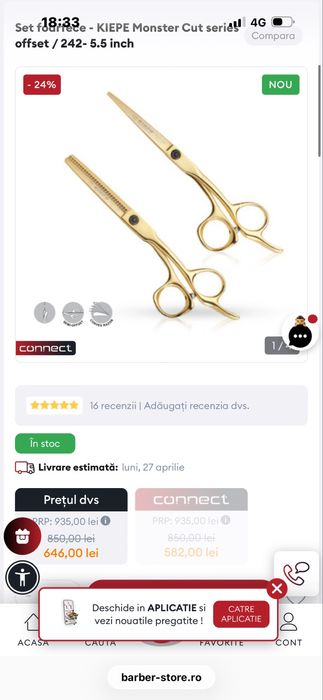 Set complet frizerie  JRL gold  / Foarfece/ Pelerine / Feon