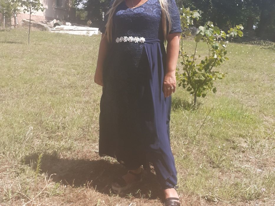 Офицялна дълга рокля с къс ръкав хл