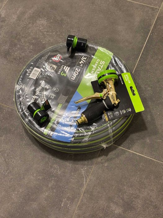 Set Complet Furtun Grădină 3/4" 20m STALCO GARDEN + Pistol Alamă 8 Funcții