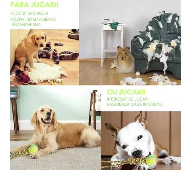 Jucărie cu funii înnodate din bumbac non-toxic si mingie de tenis