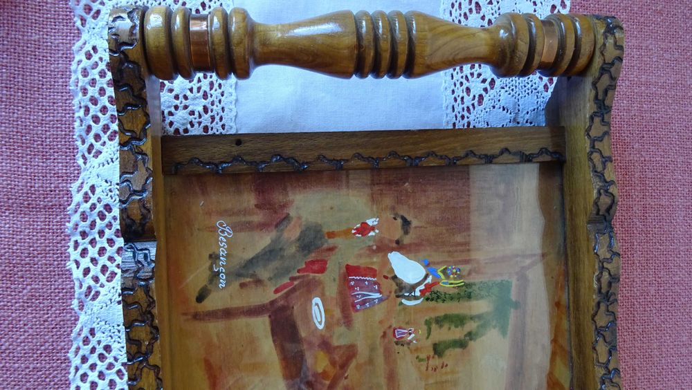 Ръчно рисувана дървена табла за сервиране Елзаски декор Вентидж.