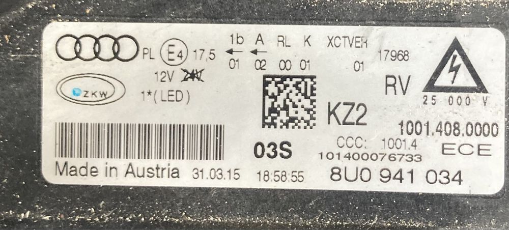 Audi Q3 2015 година bi xenon Завиващ Десен Фар би ксенон