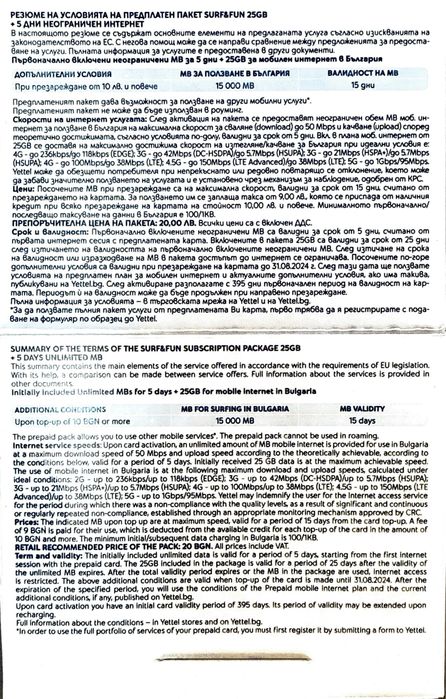 Интернет Yettel сим карта неограничен интернет за таблет Глобул 25 GB