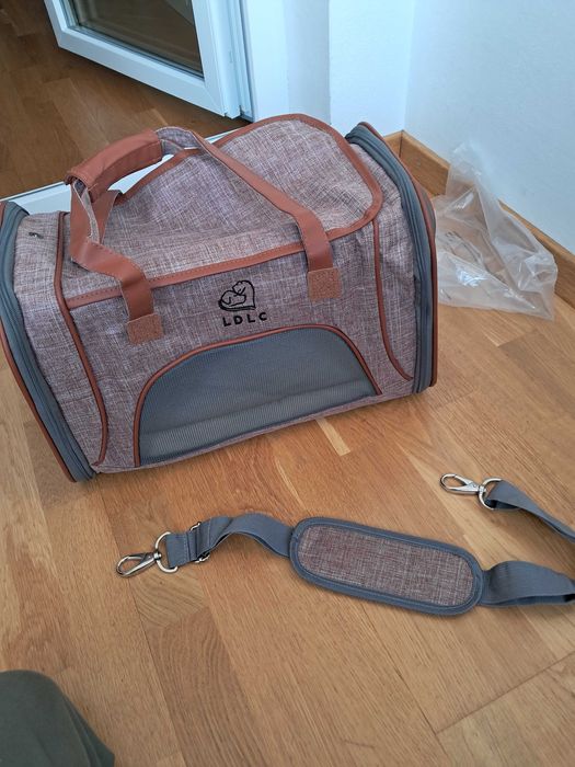 Geanta pentru animale de companie, de mana, 46x26x28 cm, roz deschis