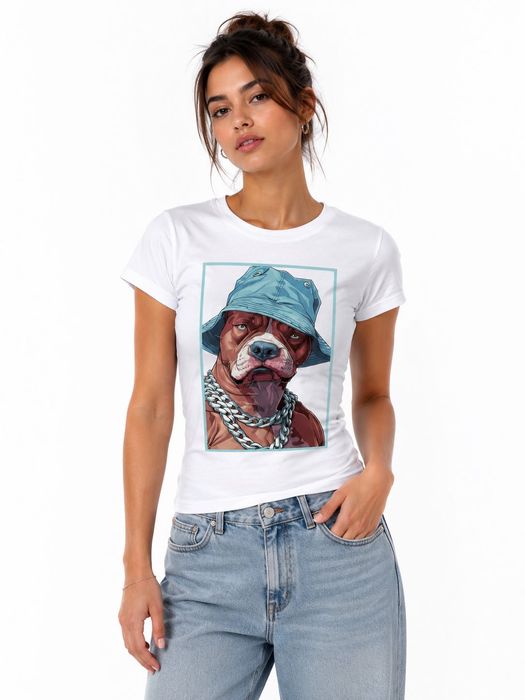 Дамска тениска Urban Dog Style – бяла и черна streetwear визия