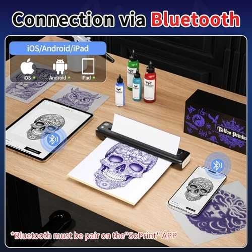Нов Термален принтер за татуировки 2400mA Bluetooth Android iOS лаптоп