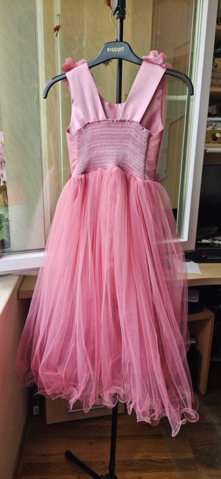 Rochie eleganta roz cu tul pentru fete de 11-12 ani