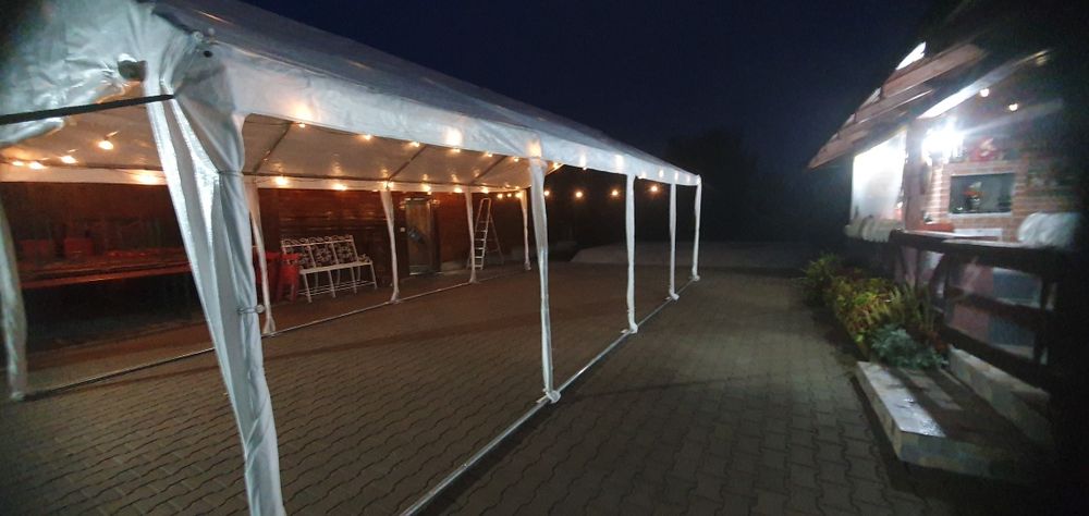 Cort evenimente 4x8, vitrina frig,dozator bere si prosecco,mese,banci