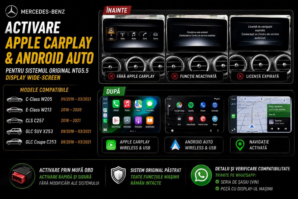 Activare Apple CarPlay Android Auto Mercedes-Benz W205 W213 CLS GLC