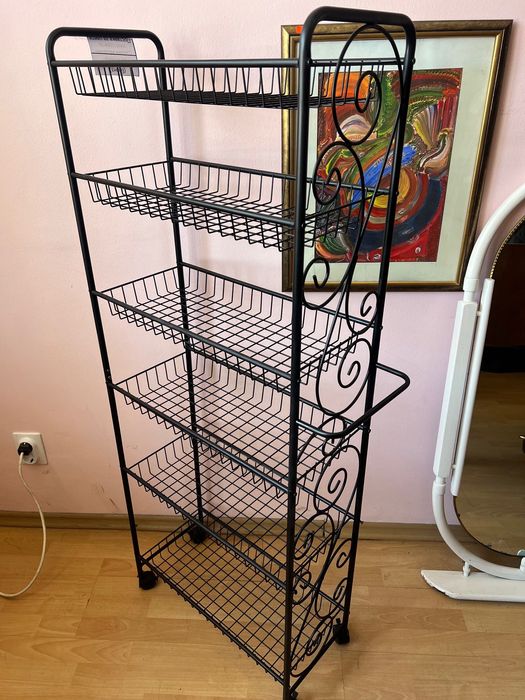 Метален стелаж на 6 нива с колелца за дома MW0109BK-N