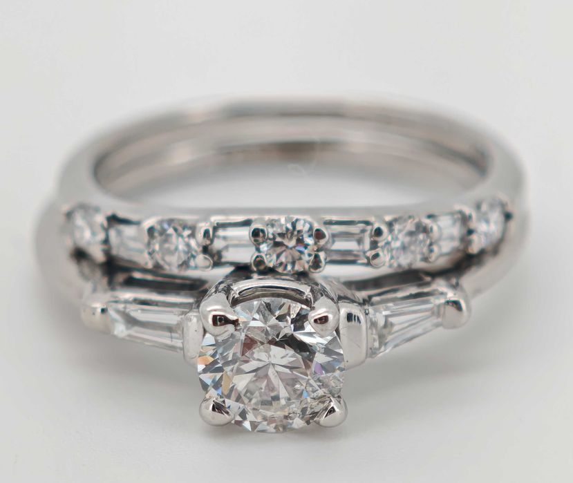 Inel aur 14k cu diamante si verigheta diamante 1.06ct