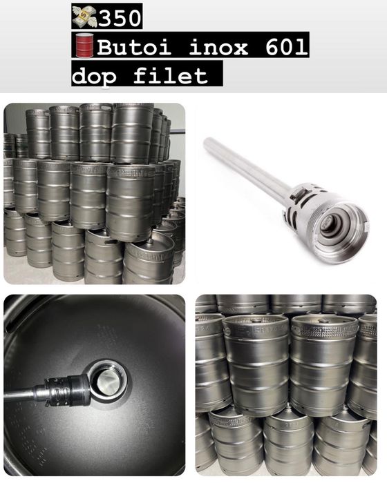 Butoaie inox 50/60l cu filet si robinet bere vin