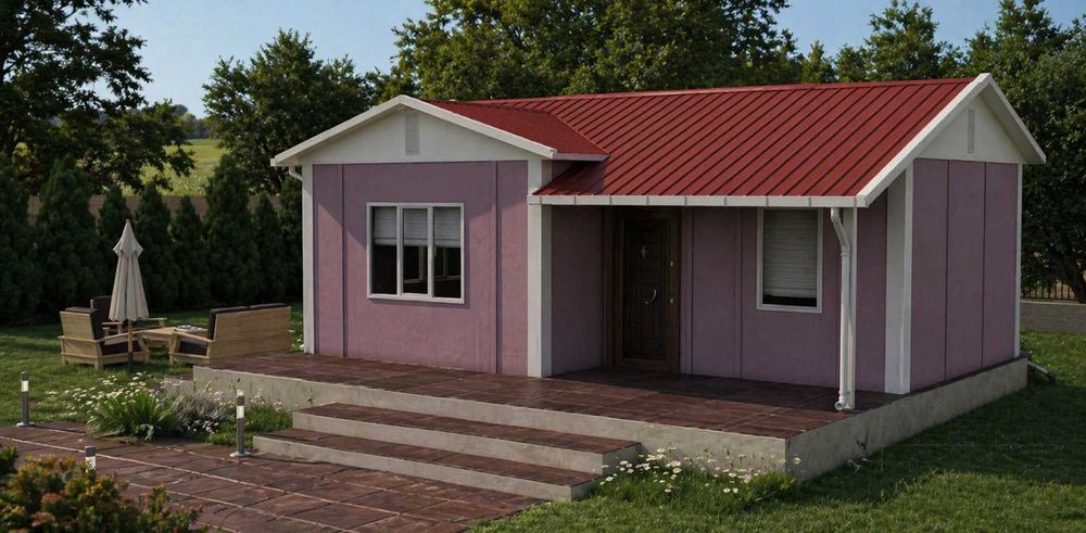 Сглобяема къща 40 м² - 8 800 € (220 €/м²). Метална конструкция от галванизирана стомана. Стени от Фиброцимент
