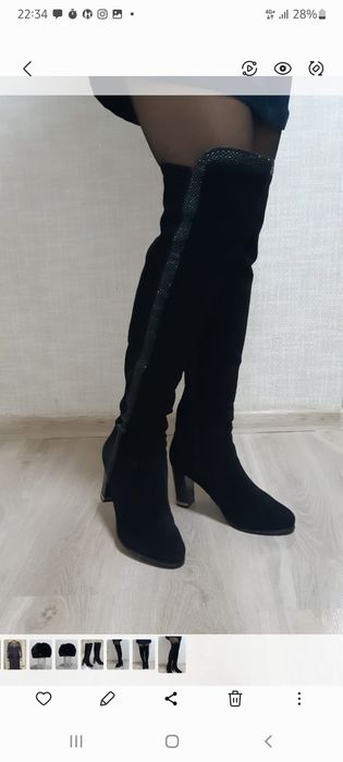 Сапоги- ботфорты замшевые