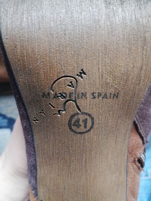 Botine piele întoarsă, maro, comode + gentuță asortată