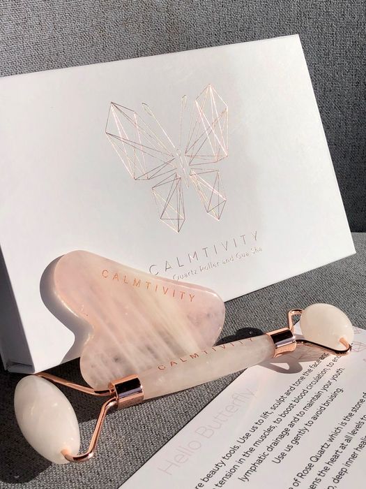 Ролер и гуа ша комплект от Розов кварц