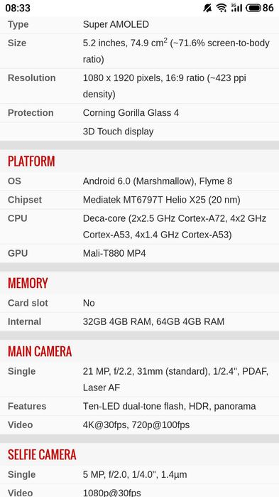 Продавам смартфон Meizu 6 pro