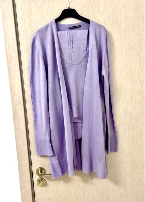 Compleu/set 3 piese pantaloni+cardigan+maiou S