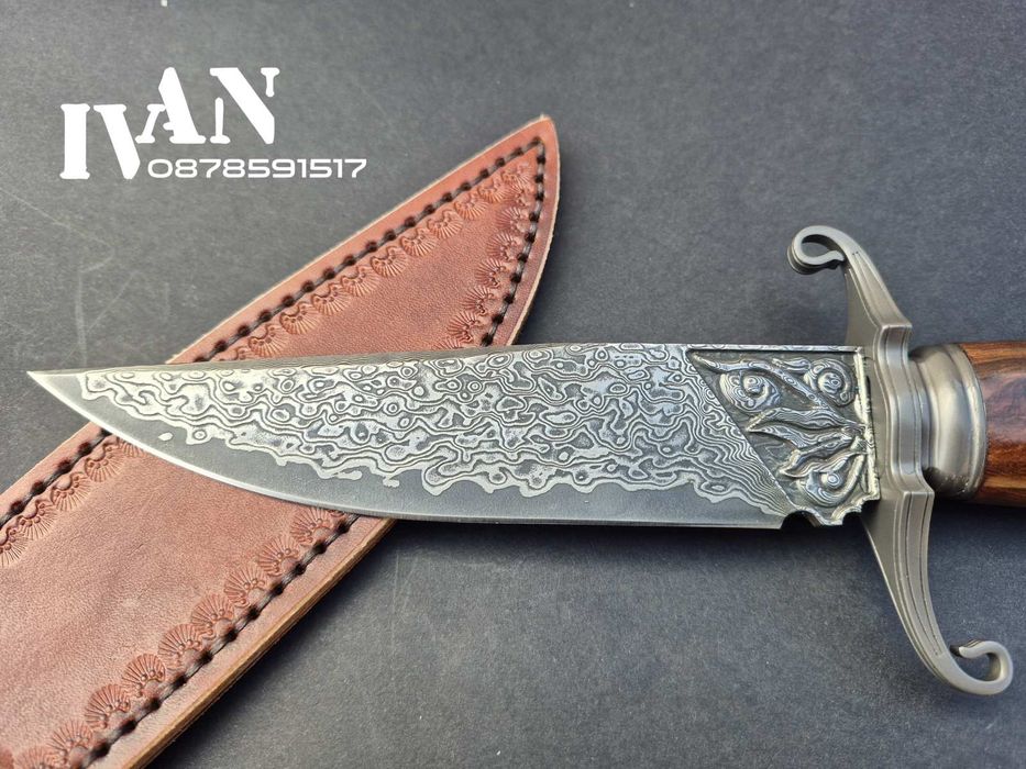 Ловен нож-Дамаска стомана VG10/96 слоя ламинат с кожена кания