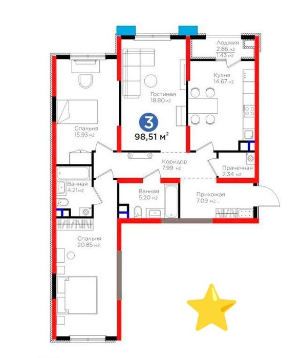 ЖК Bi Sado 3-комн 98м2 ‼️мост Тапоич