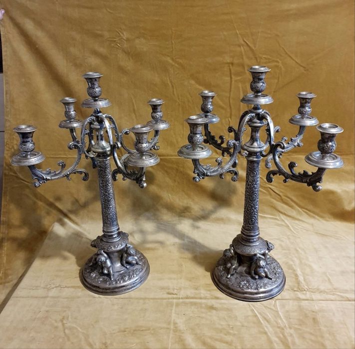 Pereche sfesnice monumentale argint masiv 900