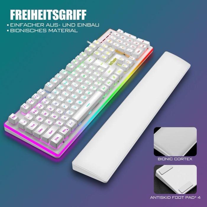 Set Tastatură și Mouse Gaming RedThunder K10 Iluminare RGB Ergonomică – Alb