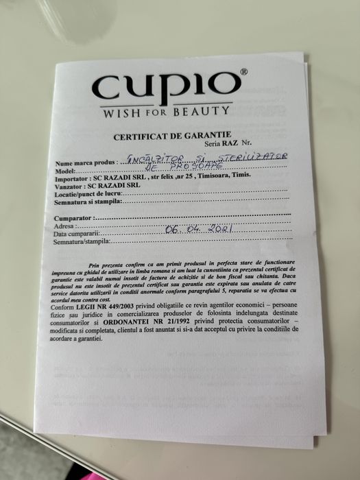 Sterilizator si incalzitor prosoape Cupio